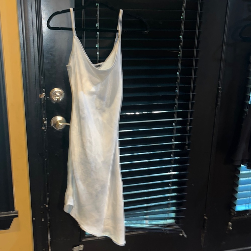 Blue and white marbled silk dress